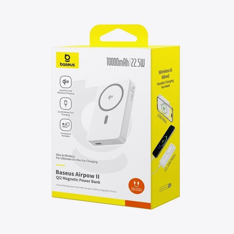 Baseus Airpow2 Qi2 magnetic powerbank 10000mAh 22.5W white