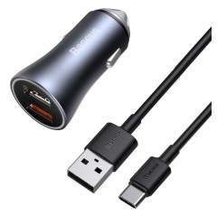Baseus 40W HIGH POWER Dual Quick Car Charger USB+ USB-C , cable USB to USB-C 1m