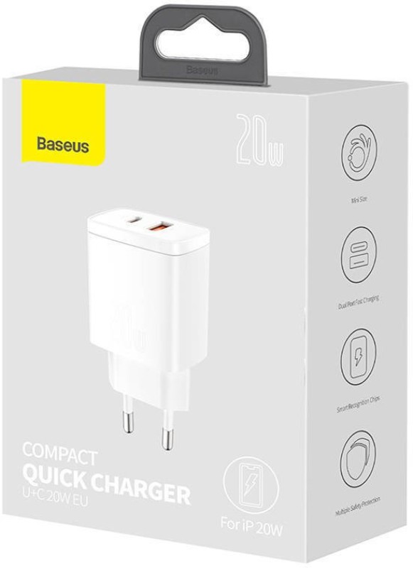Baseus Compact Quick Charger, USB, USB-C, 20W white