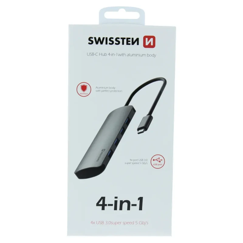 USB-jaotur Swissten 4in1 USB 3.0 Alumiinium