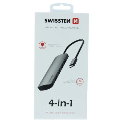 USB-jaotur Swissten 4in1 USB 3.0 Alumiinium